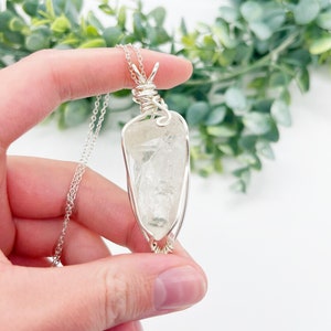Quartz Crystal Necklace with Silver Wire Wrap, White Quartz, Raw Quartz Point Necklace, Wire Wrapped Quartz Crystal Necklace
