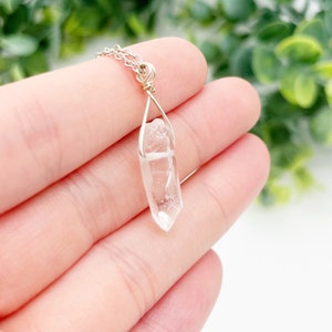 Quartz Crystal Necklace with Silver Wire Wrap, White Quartz, Raw Quartz Point Necklace, Wire Wrapped Quartz Crystal Necklace
