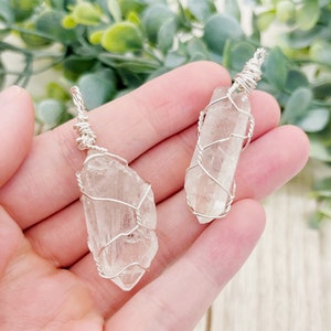 Quartz Crystal Necklace with Silver Wire Wrap, White Quartz, Raw Quartz Point Necklace, Wire Wrapped Quartz Crystal Necklace
