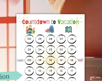 Vacation Countdown Calendar, Vacation Countdown Printable Template, Family Trip Countdown Calendar,Counting Down the Days Until Vacation