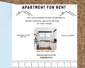 Apartment For Rent Flyer Template: Tear-Off Contact Info (Digital Download)