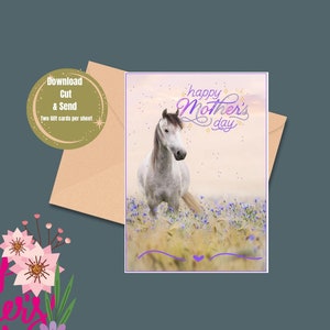 Carte de fête des mères imprimable, carte de maman équestre sur le thème cheval et poney, carte de fête des mères équine pour célébrer maman, carte équestre pour maman
