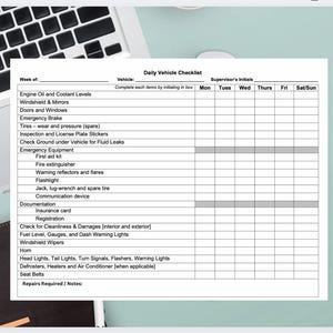 Daily Vehicle Inspection Checklist, Printable Driver Pre-Trip Report,Daily Inspection Report for Fleet Management – Vehicle Checklist Form