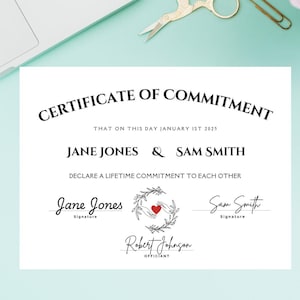Heart and hand themed Wedding/Commitment Ceremony Certificate editable,vow renewal anniversary celebration, commitment certificate