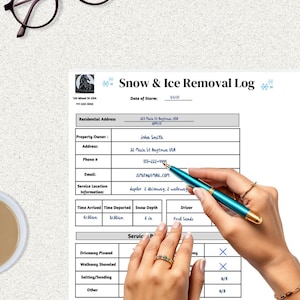 Printable Snow Removal Log,residential Ice Removal Tracker, Winter ...