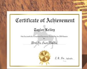Equestrian Achievement Certificate: Horse Riding Award, Horse riding certificate for students, Horse riding certificate,Equestrian trophy