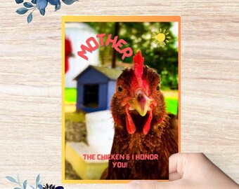 Carte drôle de poulet, carte d'anniversaire sur le thème du poulet ou carte de fête des mères ; Carte de dame de poulet, carte de poulet pour maman, carte de poulet drôle, thème de la ferme