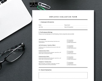 Employee Performance Evaluation Form: Printable Staff Assessment,Employee Feedback & Performance Form, Staff Review for Small Businesses