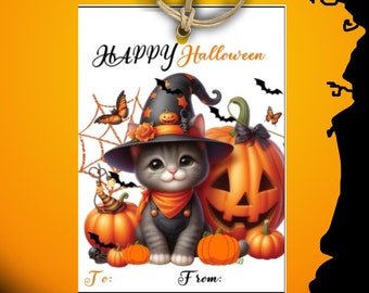 Etiqueta de regalo de gatito de Halloween, etiqueta de regalo con temática de gato de Halloween, etiqueta imprimible, etiqueta de regalo de Halloween/etiqueta de regalo para fiestas y truco o trato