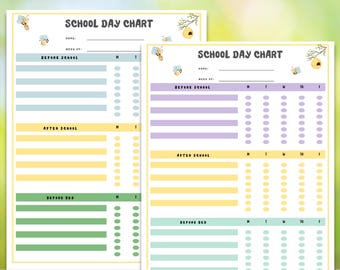 Cuadro de rutina escolar para niños, lista de verificación imprimible, cuadro de rutina escolar, organigrama infantil, tabla de tareas, responsabilidades diarias
