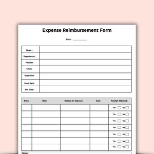Fillable Reimbursement Form Template: Printable Expense Claim (PDF Download, US Letter/A4)