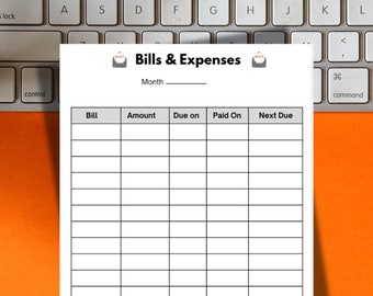 Plantilla de facturas y gastos, Seguimiento minimalista de facturas y gastos, Registro de pagos de facturas, Lista de verificación de pagos mensuales de facturas, Pago de facturas y gastos