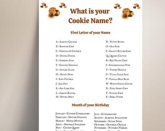 Juego de nombre de galleta, actividad imprimible para fiesta de galletas, actividad de juego de fiesta de intercambio de galletas, juego de fiesta de galletas, juegos temáticos de galletas, juego de intercambio de galletas,