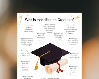 Who Is Most Like the Graduate? Graduate Printable Game, Fun Party Activity, Graduation-Themed Quiz,  Graduation Party Game, Graduation game
