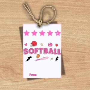 Pink Softball Gift Tags: Game Day Treat, Printable PDF (2x3in, US Letter Size)