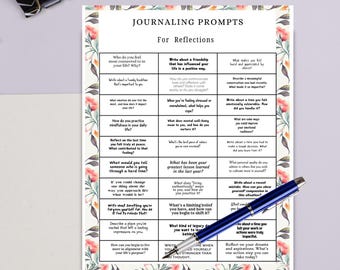 Spunti per il diario, stampabili, scrittura di un diario, diario per principianti sulla cura di sé/salute mentale, riflessioni e gratitudine quotidiana, design minimalista