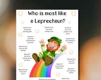 Who Is Most Like a Leprechaun? St. Patrick’s Day Printable Game – Fun Family Party Activity, Leprechaun-Themed Icebreaker, Classroom Game