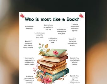 Wer ist am ähnlichsten ein Buch? Buch Druckbares Spiel, Lese Partyspiel, Buch Thema Aktivität, Bibliothek / Alphabetisierung Partyspiel, Spaß BookLover Gruppenspiel