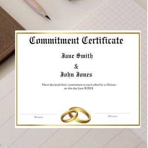 Commitment ceremony certificate, wedding,vow, union ceremony certificate, Wedding keepsake, ceremony award, previous Canva use required
