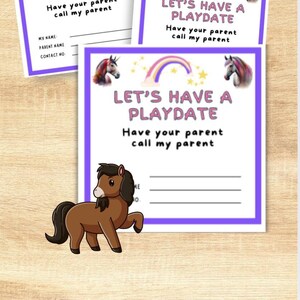 Pony Playdate Karten, druckbare/ausfüllbare Pony Sommer Playdate Karte, Pferd Thema Keep in Touch Card, Calling Card, Kids Visitenkarten, moms Cell