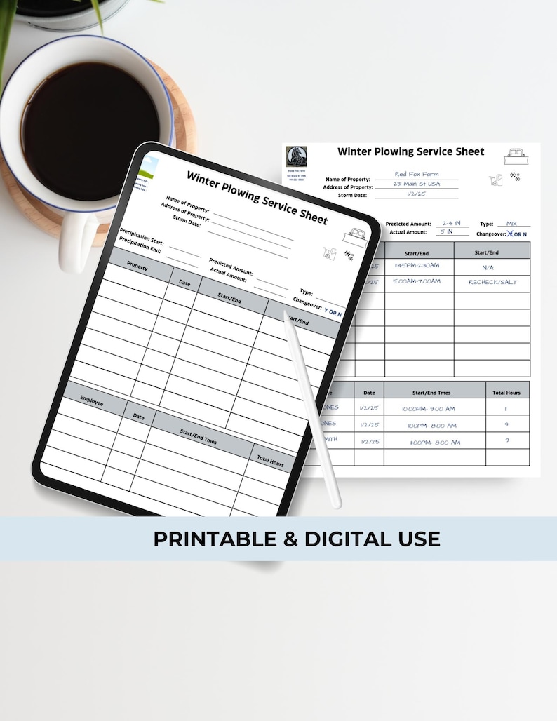 Printable Commercial Snow Plowing Service Sheet, Small Business Plowing