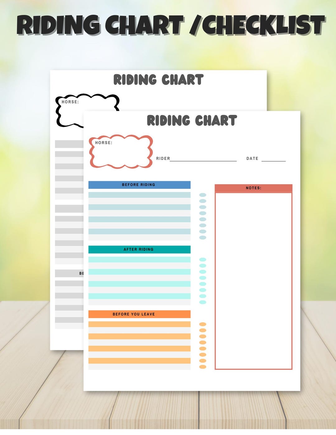 Horseback Riding Checklist Chart: Beginner Rider Responsibility, Lesson ...