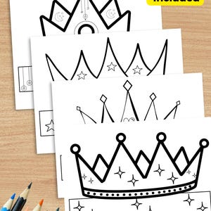 King & Queen Crown Coloring Craft: Printable Party Hats (PDF Download)