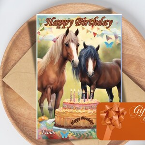 Porte-cartes joyeux anniversaire imprimable pour cavaliers, porte-cartes cadeau joyeux anniversaire pour amoureux des chevaux, carte d'anniversaire sur le thème des chevaux