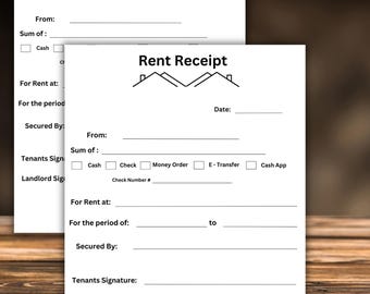 Printable Rental Receipt Template: Landlord & Tenant Records, Rental Receipt form, Rental payment,Proof of Rent Payment,Official Rent Record