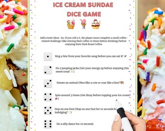 Ice Cream Sundae Dice Game,Printable Sleepover Ice Cream Game, Icecream Sundae Game, Kids Games, Birthday Party Games, Fun Girls Party Games