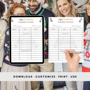 Printable Sign up Sheet for an Ugly Sweater Contest Contestant Sign up