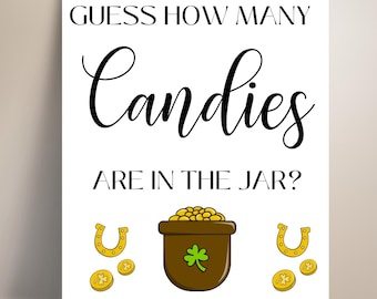 St. Patrick's Day Candy Guessing Game, How many Candies are in the jar raffle,Printable Raffle Sign (PDF), St. Patricks day raffle game