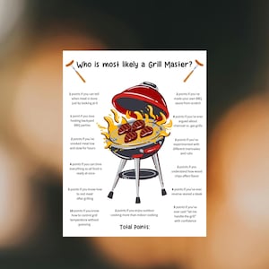 Who Is Most Like a Grill master? Grill master Printable Game, Fun Party Activity, BBQ Potluck Quiz, Grill-Themed Events and Parties Game