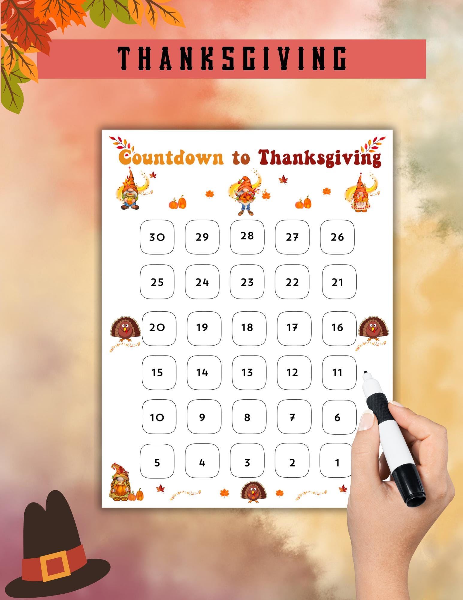 thanksgiving countdown calendar,thanksgiving advent countdown, fall theme  thanksgiving advent countdown,printable holiday countdown tracker