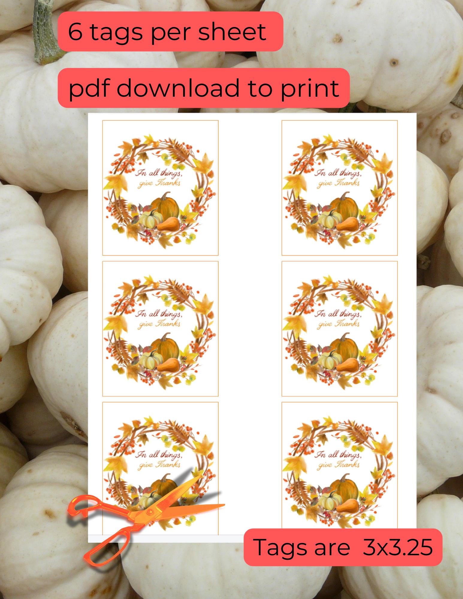 Printable Thanksgiving Favor Tags, Gift, Goody and Treat Tag, to Give ...