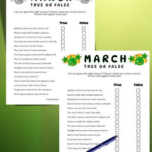 March True or False Game, March Trivia game, Classroom March True/False trivia game,March family game night trivia, pub trivia,March games image 4