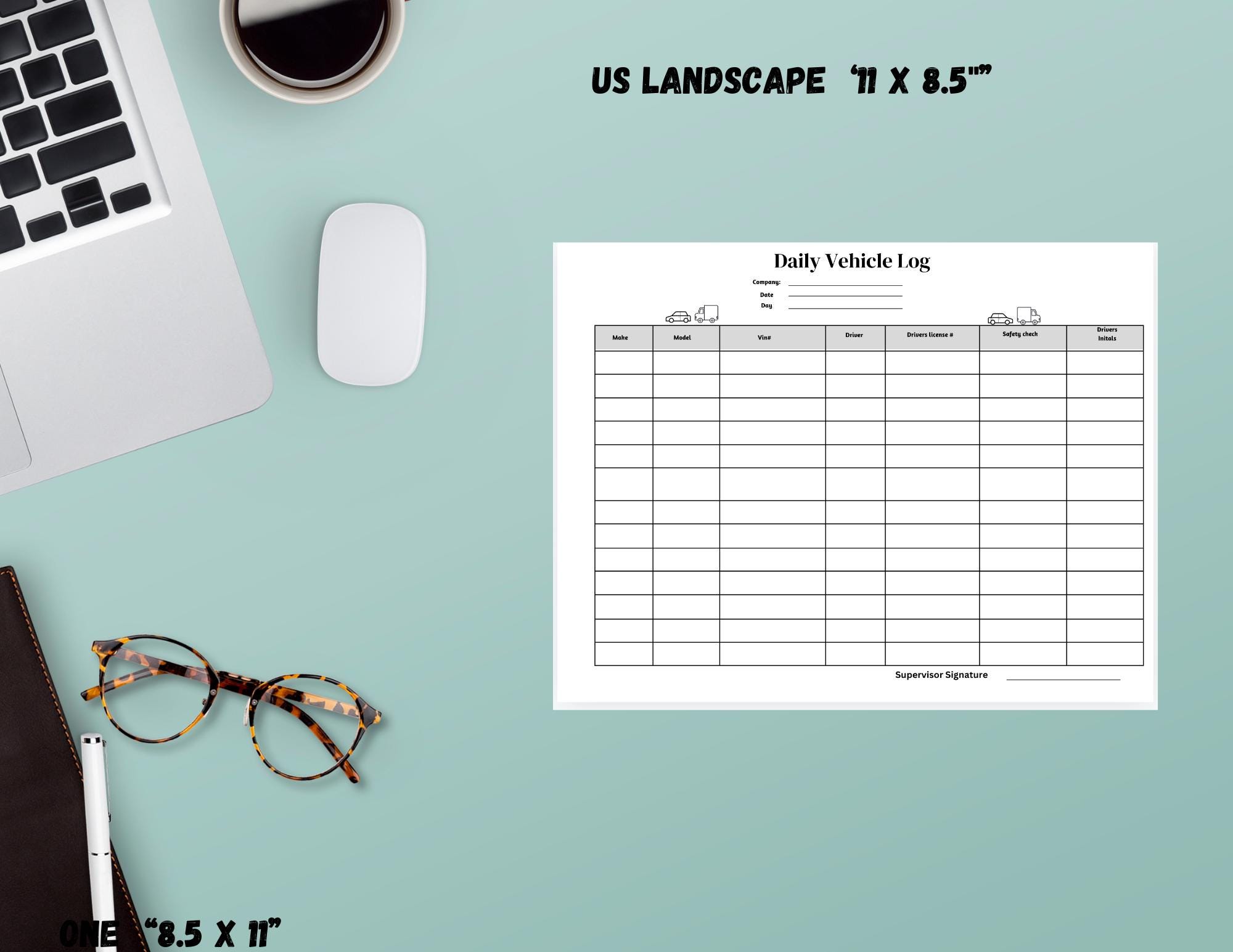 Printable Company Vehicle Log,fleet Management Tracker, Vehicle ...