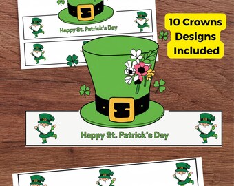 St Patrick's Day coloring crown, St Paddy's day headband,Paper Crown,Kids Coloring Craft, March theme party craft crown coloring activity