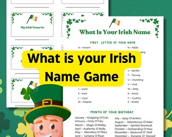 Irish Name Game,St. Patrick's Day Party Printable, St Patrick's day name game, Irish name game, Irish theme party activity, St Patrick's day