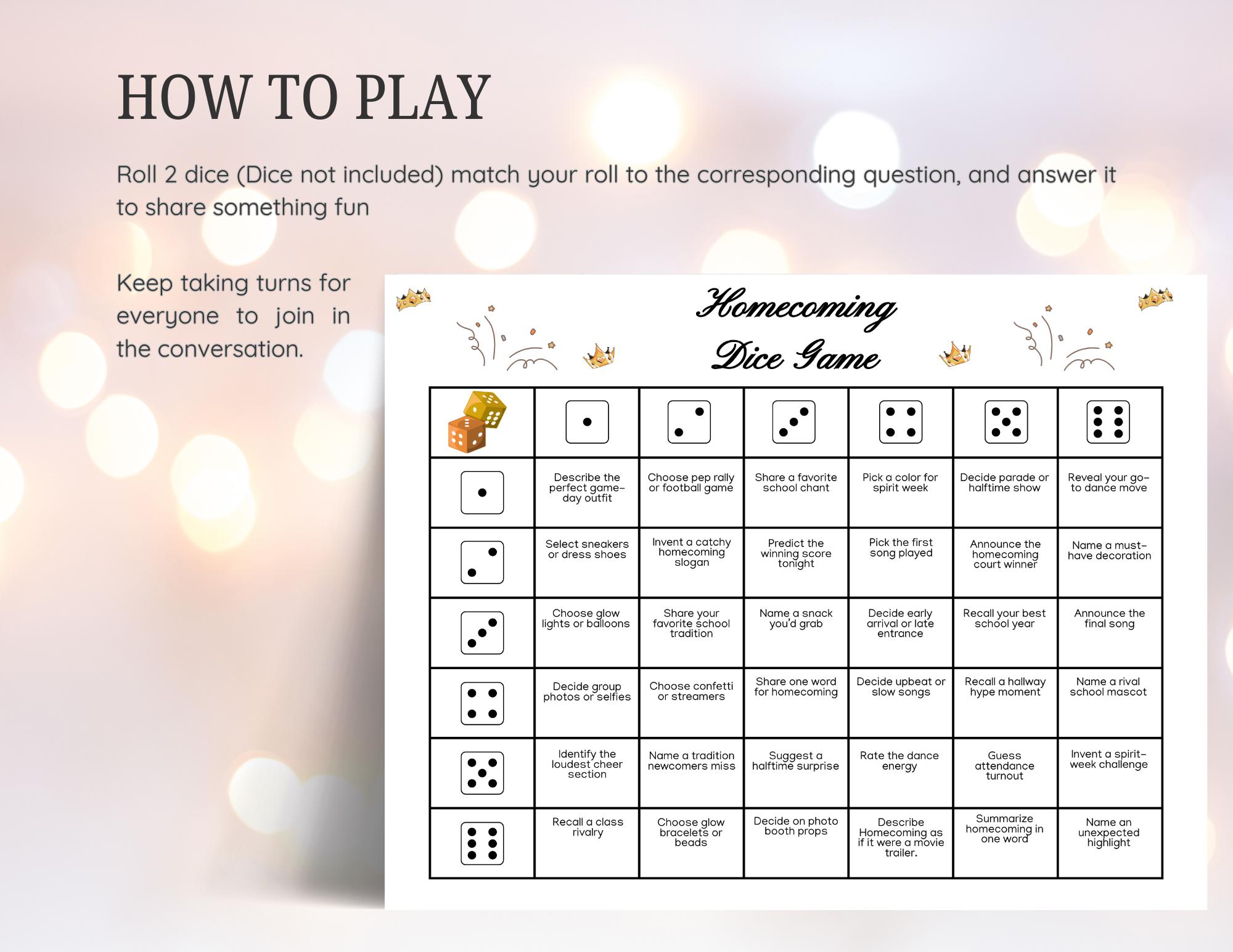 Prom Dice Game, Prom-themed Party Game, Funny Prom Night Group ...
