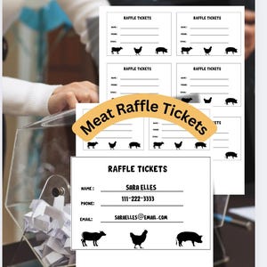 Druckbare Meat Raffle Themenveranstaltung und Spendenaktion, Raffles Tickets, 3 Größen, minimalistisches Design, unverzichtbar für Ihre Benefizveranstaltung oder Tombola