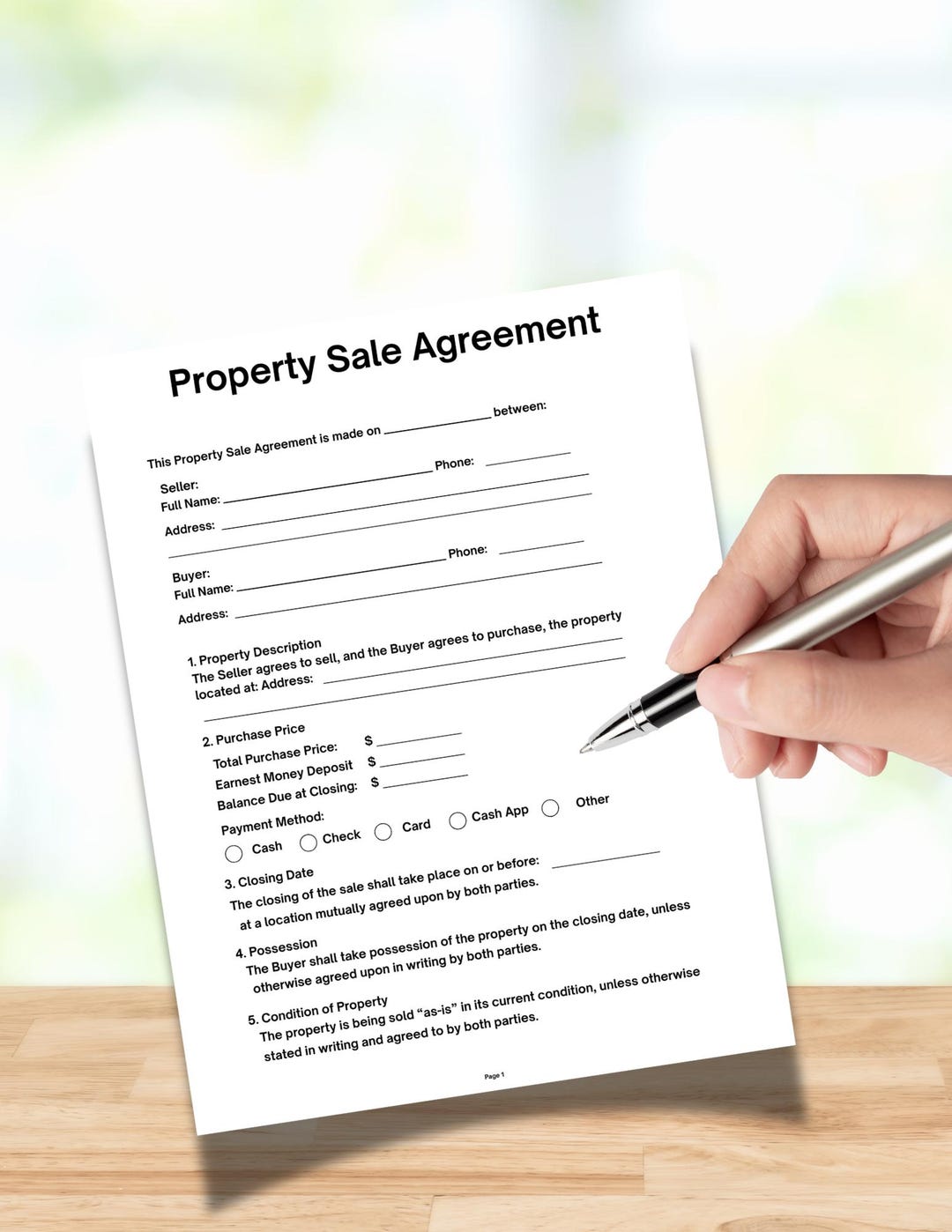 Printable Purchase Agreement Template buyer seller Contract simple 