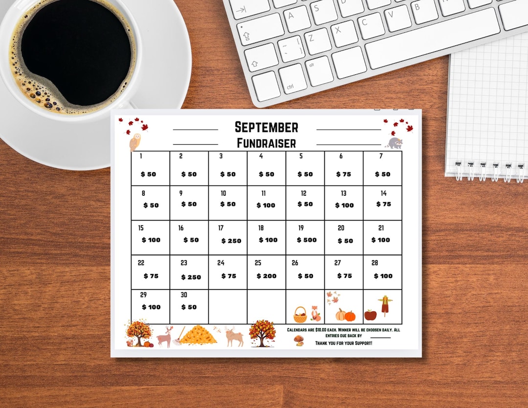 September Raffle September Cash Calendar Raffle: PTO/PTA Fundraiser,take Home ...