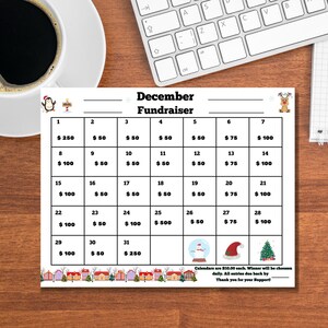 Afdrukbaar december, cashkalender loterij, sport, dansteam, december cashkalender loterijbord voor je clubsport of evenement, loterijbord