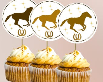 Horse Cupcake Toppers: Racing Party Decor (Digital Download), horse themed cupcake toppers, pony party cupcakes, horse themed cupcakes