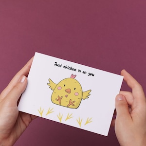 Afdrukbare check-inkaarten voor kip: leuke feelgood-groet, ik kom even langs, aanmoedigingskaart, hoe gaat het, kipthema