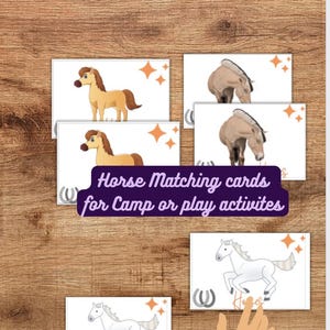 Association de chevaux/jeux de mémoire ; Faites correspondre le plus grand nombre de paires de chevaux et gagnez, activités pour le camp équestre, kit pour le camp équestre, téléchargement numérique
