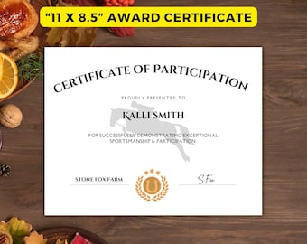 Equestrian Award Certificate,Horse Camp Participation,Equestrian Participation Certificate Printable Horse  Award for Riders, Shows, Lessons