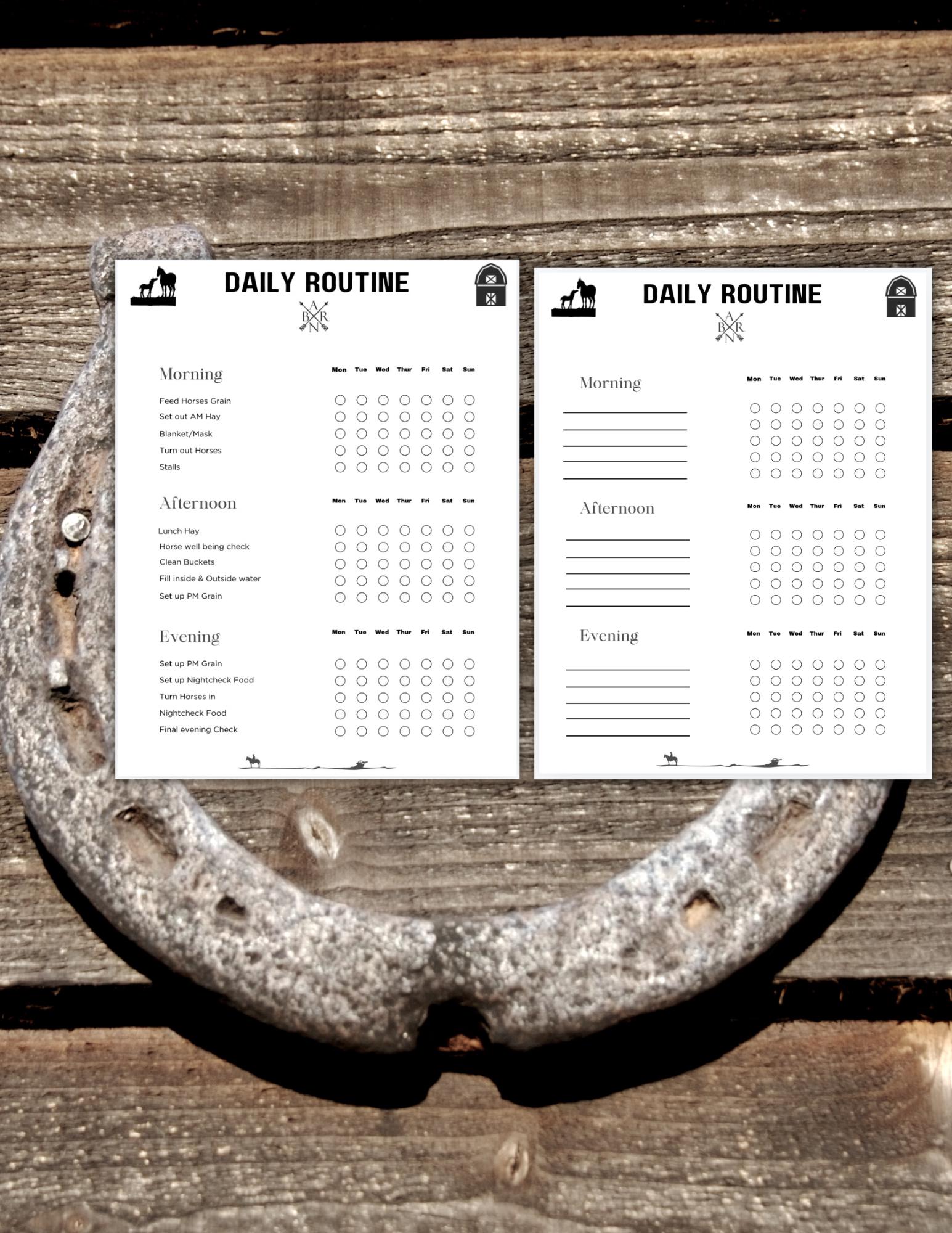 Equestrian Barn Chore Chart,barn Daily Routine Checklist,horse Stable ...