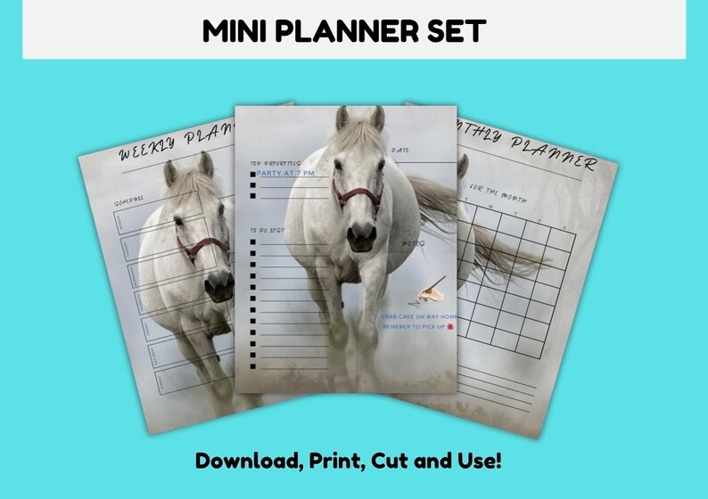 white-horse-themed-mini-planner-and-calendar-set-etsy